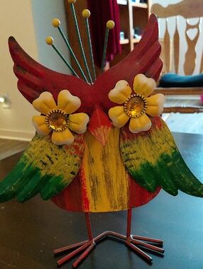 Decorative Multicolor Metal Owl Figurine - Home Accent